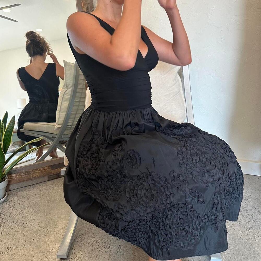 JJessica Howard Small Dress Black Taffeta Vintage Cocktail Fitted Bodice